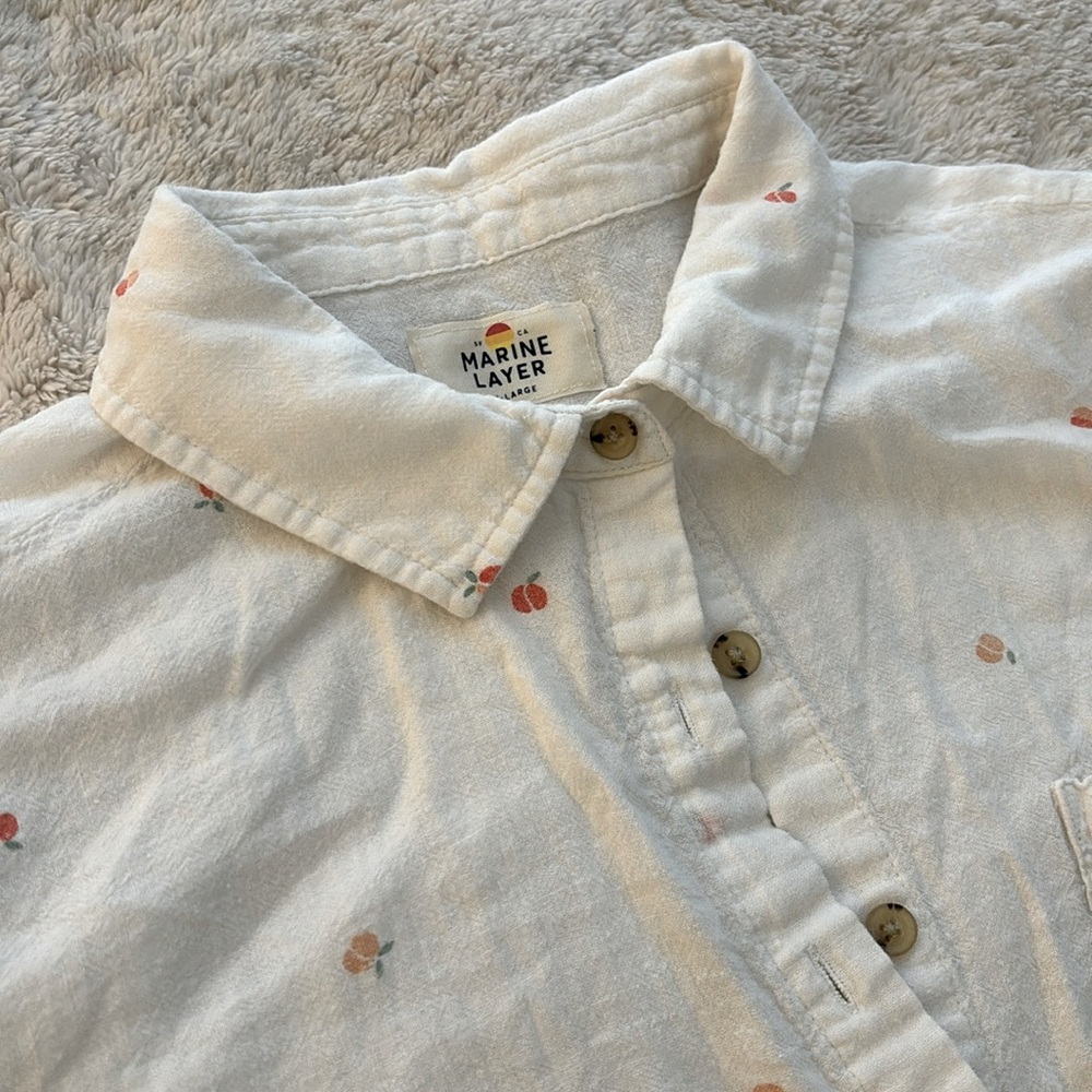 Marine Layer, Women’s Linen Button-Up, Peach Design